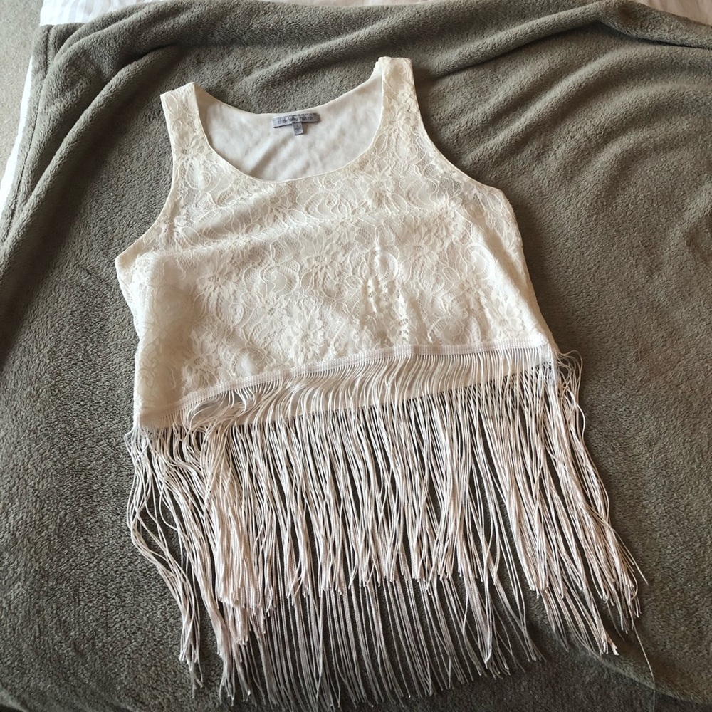 Flower White/Cream crop top with Fringe